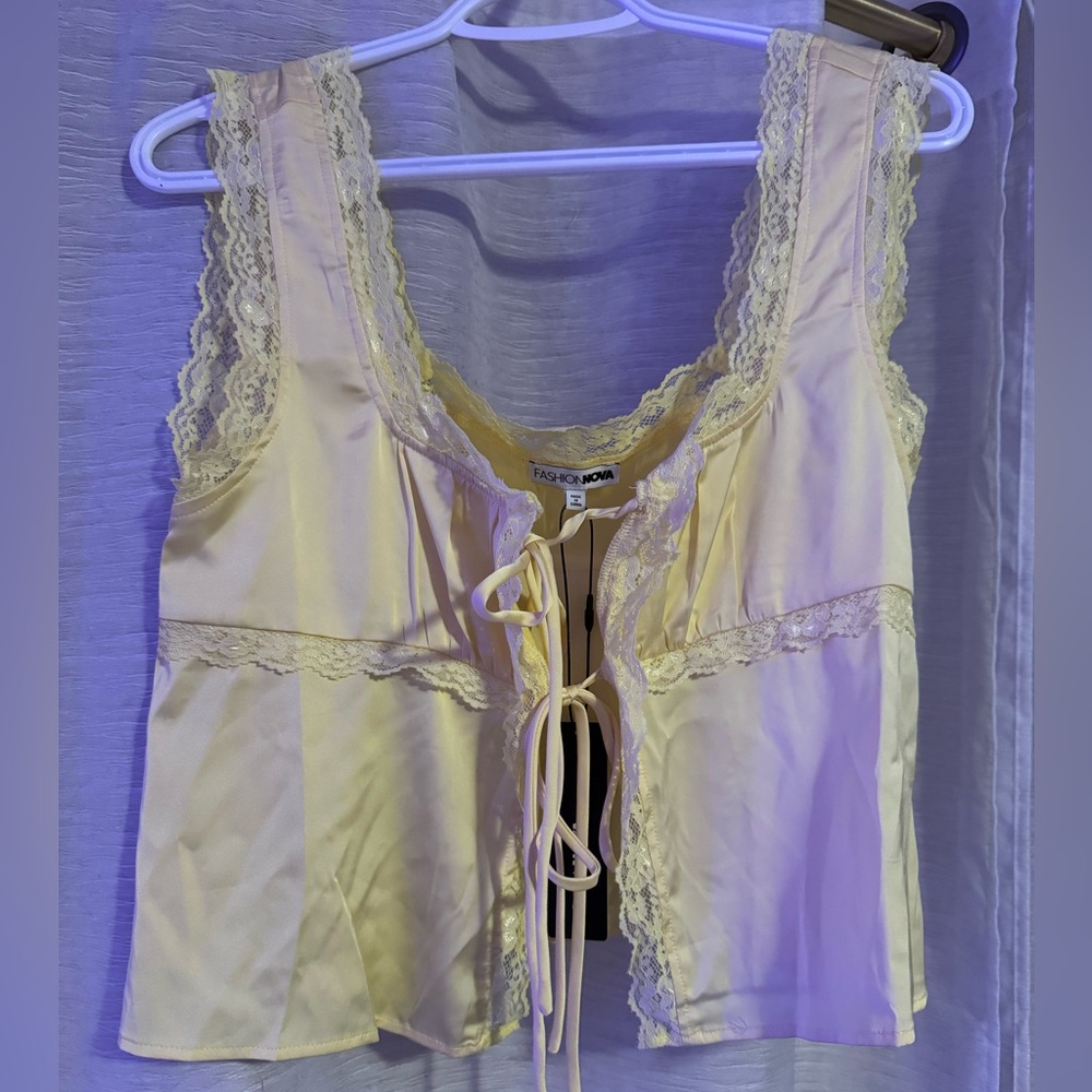 Fashion Nova yellow Lace Trim Chemise